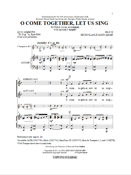 Becki Slagle Mayo O Come Together, Let Us Sing Sheet Music Notes & Chords for SATB - Download or Print PDF