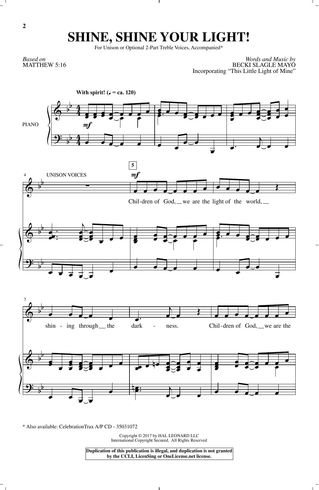 Becki Slagle Mayo Shine, Shine Your Light! Sheet Music Notes & Chords for Choral - Download or Print PDF