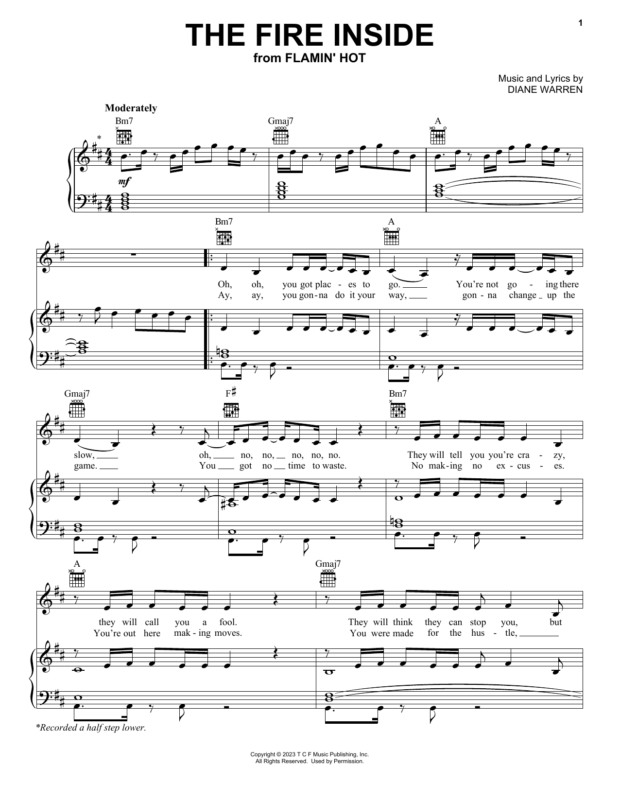 Becky G The Fire Inside (from Flamin' Hot) Sheet Music Notes & Chords for Piano, Vocal & Guitar Chords (Right-Hand Melody) - Download or Print PDF
