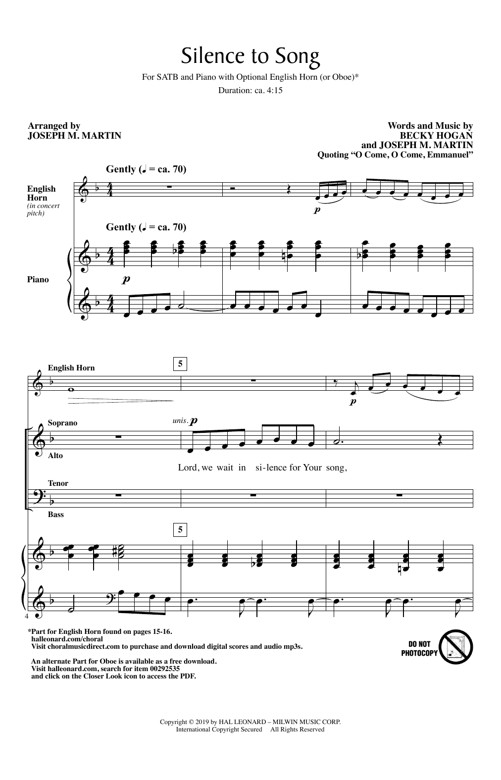 Becky Hogan & Joseph Martin Silence To Song Sheet Music Notes & Chords for Choir - Download or Print PDF
