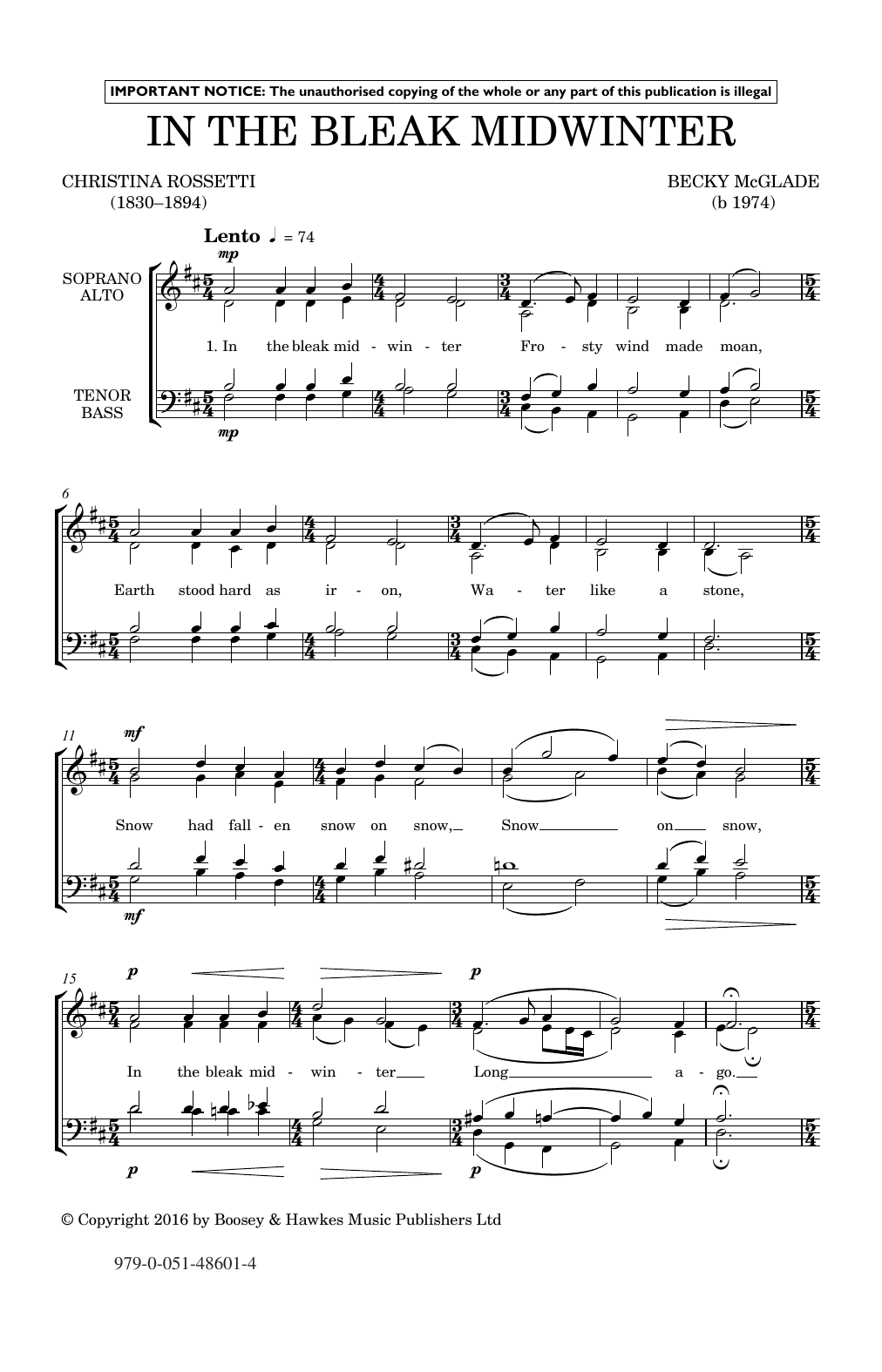 Becky McGlade In The Bleak Midwinter Sheet Music Notes & Chords for SATB Choir - Download or Print PDF
