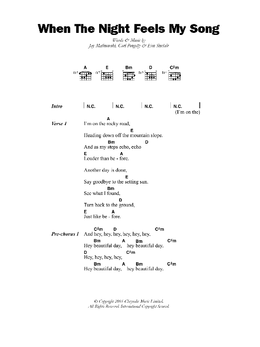 Bedouin Soundclash When The Night Feels My Song Sheet Music Notes & Chords for Lyrics & Chords - Download or Print PDF