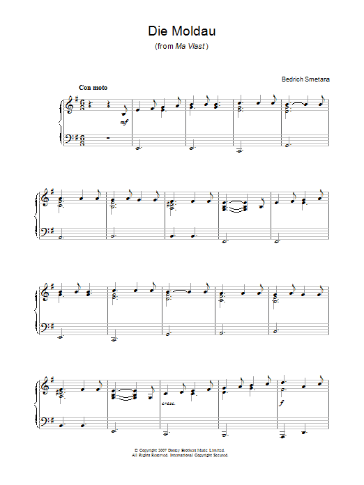 Bedrich Smetana Die Moldau (from Ma Vlast) Sheet Music Notes & Chords for Beginner Piano - Download or Print PDF