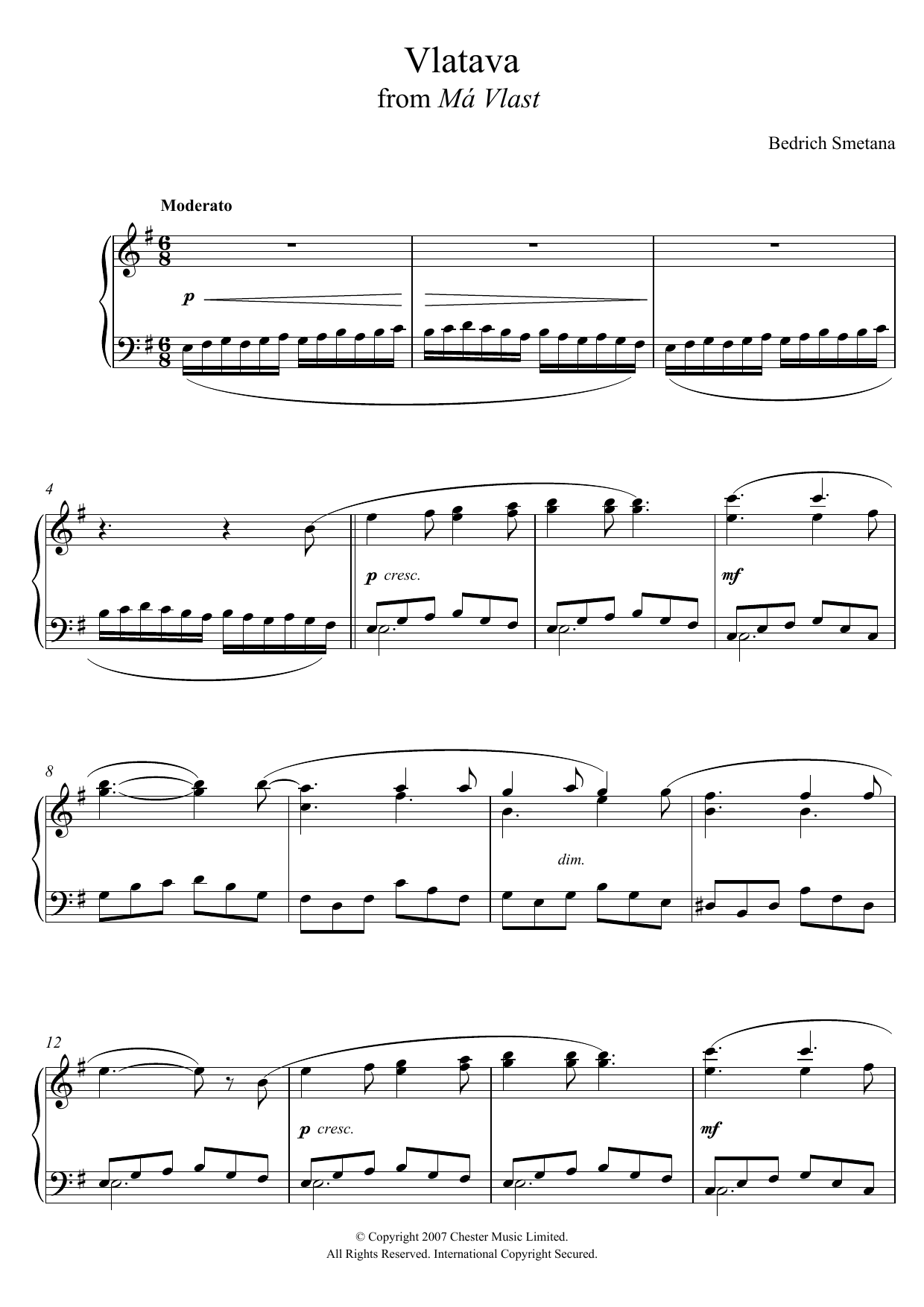 Bedrich Smetana Vlatava (from 'Má Vlast') Sheet Music Notes & Chords for Piano - Download or Print PDF