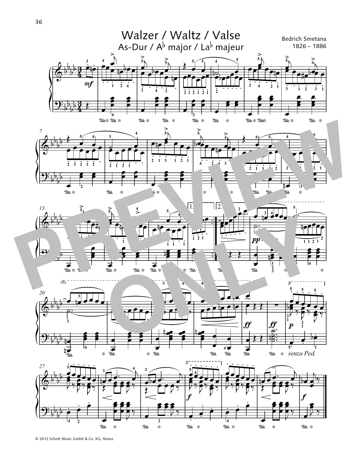 Bedrich Smetana Waltz A-flat major Sheet Music Notes & Chords for Piano Solo - Download or Print PDF