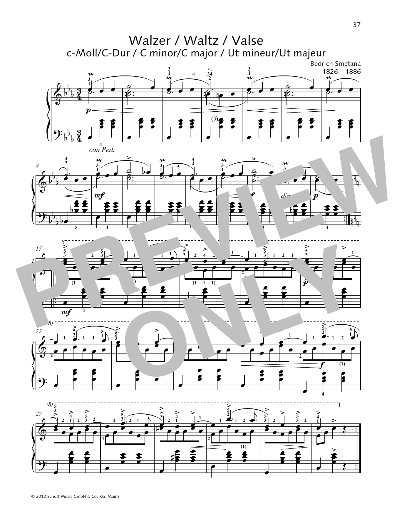 Bedrich Smetana Waltz C minor/C major Sheet Music Notes & Chords for Piano Solo - Download or Print PDF