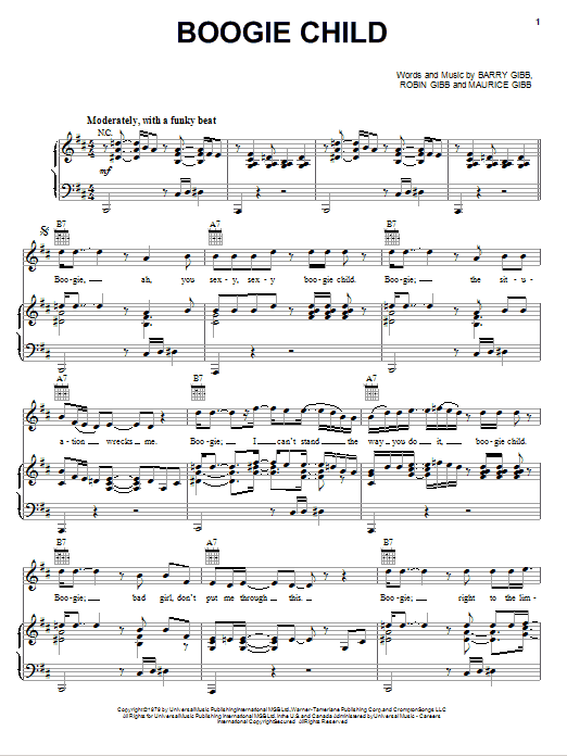 Bee Gees Boogie Child Sheet Music Notes & Chords for Piano, Vocal & Guitar (Right-Hand Melody) - Download or Print PDF Bee Gees Boogie Child Sheet Music Notes & Chords for Piano, Vocal & Guitar (Right-Hand Melody) - Download or Print PDF