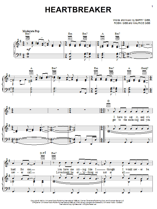 Bee Gees Heartbreaker Sheet Music Notes & Chords for Piano, Vocal & Guitar (Right-Hand Melody) - Download or Print PDF Bee Gees Heartbreaker Sheet Music Notes & Chords for Piano, Vocal & Guitar (Right-Hand Melody) - Download or Print PDF