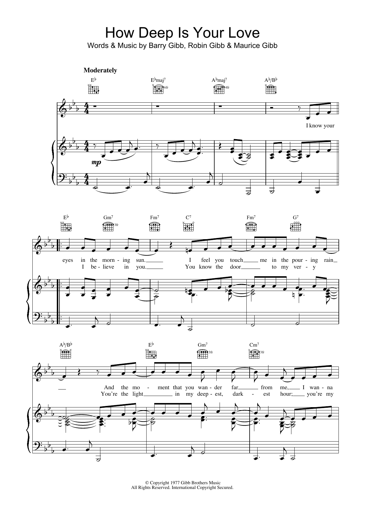 Bee Gees How Deep Is Your Love sheet music notes and chords. Download Printable PDF.