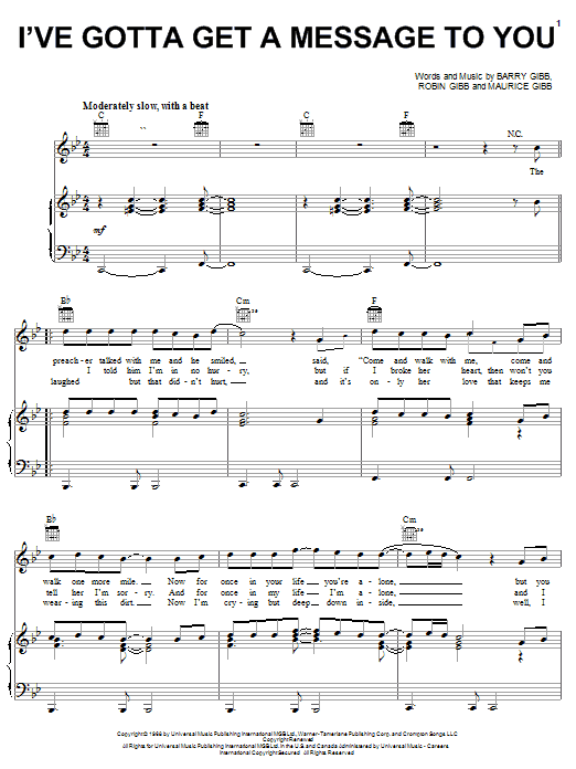 Bee Gees I've Gotta Get A Message To You Sheet Music Notes & Chords for Keyboard - Download or Print PDF