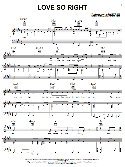 Bee Gees Love So Right Sheet Music Notes & Chords for Piano, Vocal & Guitar (Right-Hand Melody) - Download or Print PDF Bee Gees Love So Right Sheet Music Notes & Chords for Piano, Vocal & Guitar (Right-Hand Melody) - Download or Print PDF