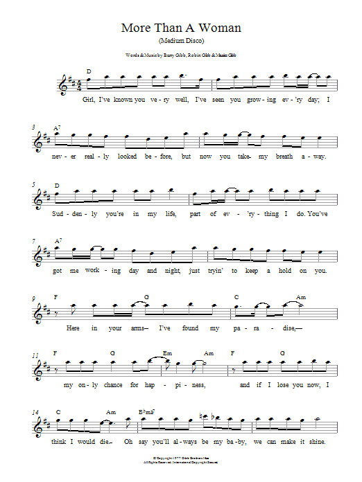 Bee Gees More Than A Woman Sheet Music Notes & Chords for Keyboard - Download or Print PDF
