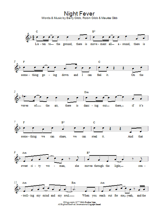 Bee Gees Night Fever Sheet Music Notes & Chords for Lead Sheet / Fake Book - Download or Print PDF