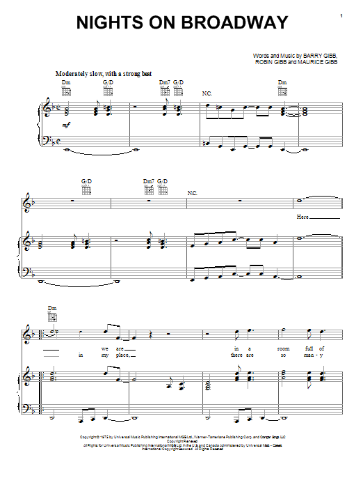 Bee Gees Nights On Broadway Sheet Music Notes & Chords for Easy Piano - Download or Print PDF