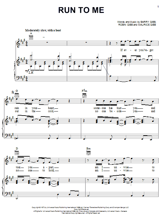 Bee Gees Run To Me Sheet Music Notes & Chords for Guitar Chords/Lyrics - Download or Print PDF