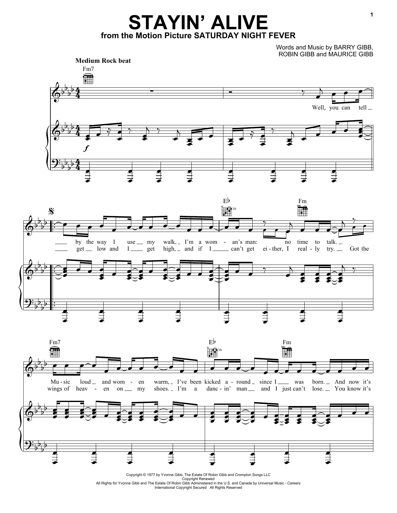 Bee Gees Stayin' Alive Sheet Music Notes & Chords for Clarinet - Download or Print PDF