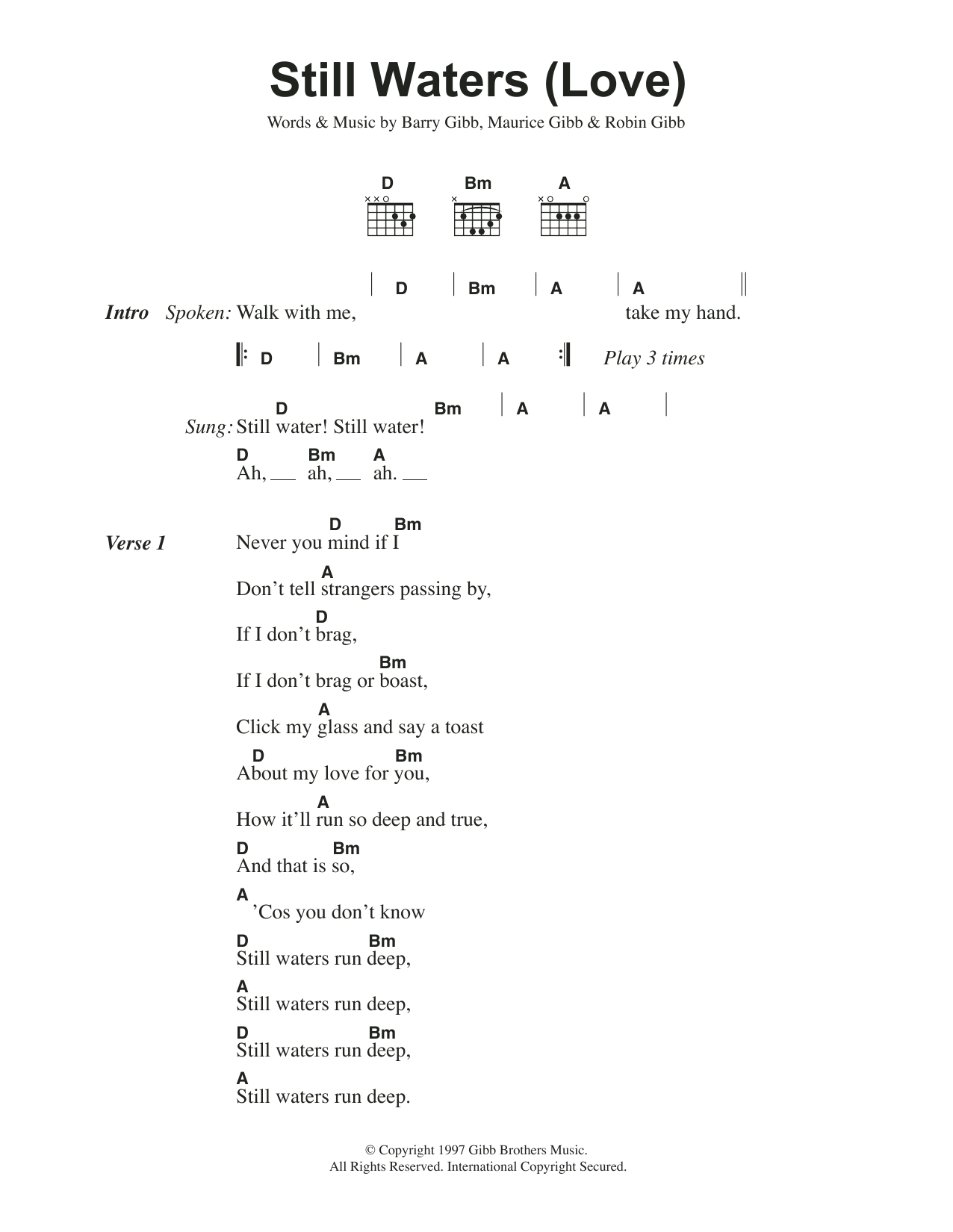 Bee Gees Still Waters Run Deep Sheet Music Notes & Chords for Lyrics & Chords - Download or Print PDF