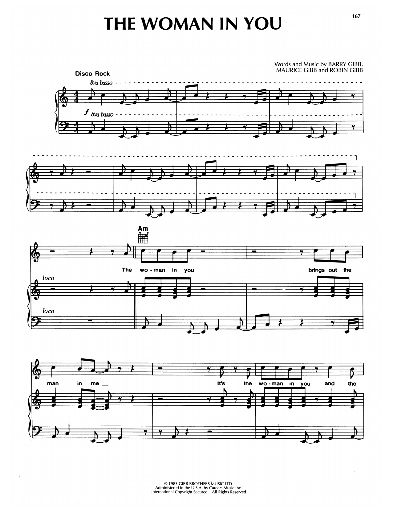 Bee Gees The Woman In You Sheet Music Notes & Chords for Piano, Vocal & Guitar Chords (Right-Hand Melody) - Download or Print PDF