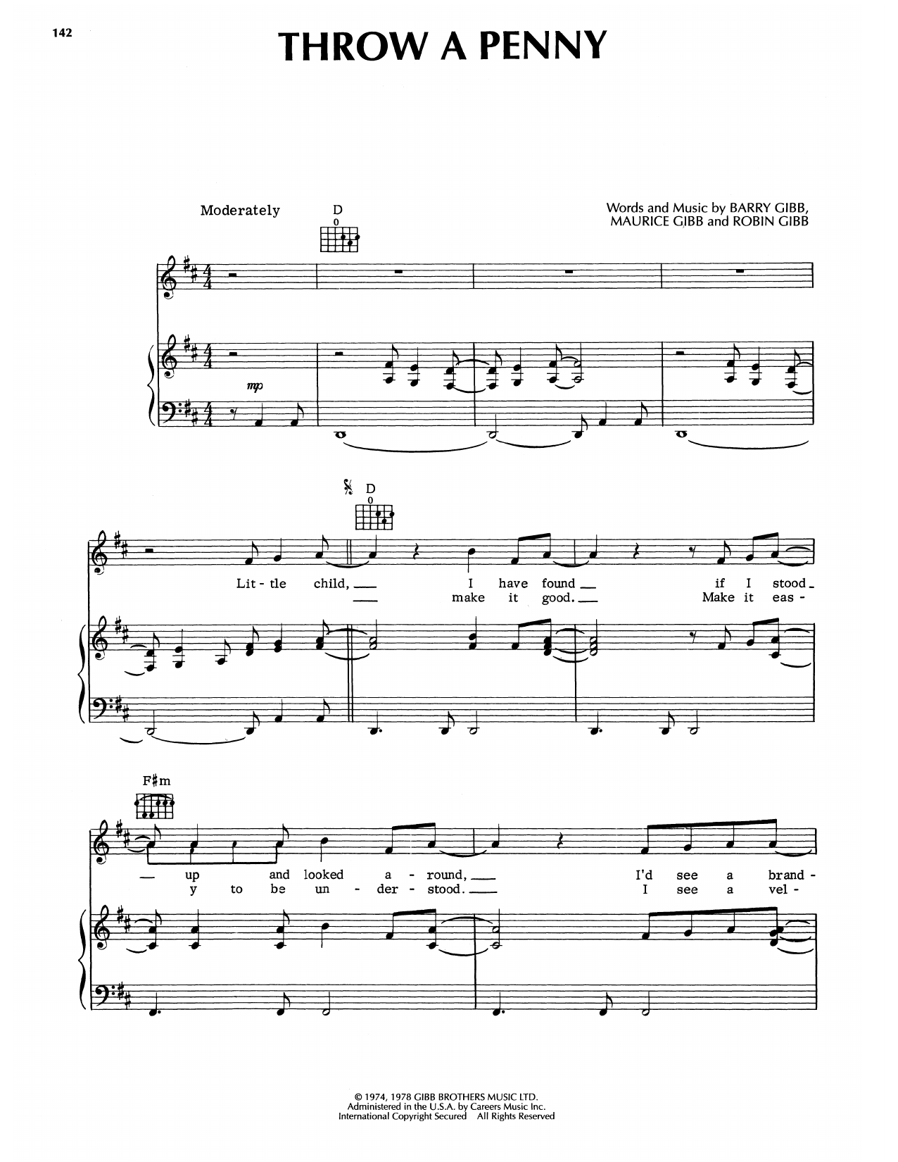 Bee Gees Throw A Penny Sheet Music Notes & Chords for Piano, Vocal & Guitar Chords (Right-Hand Melody) - Download or Print PDF