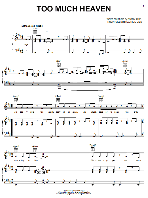 Bee Gees Too Much Heaven Sheet Music Notes & Chords for Lead Sheet / Fake Book - Download or Print PDF