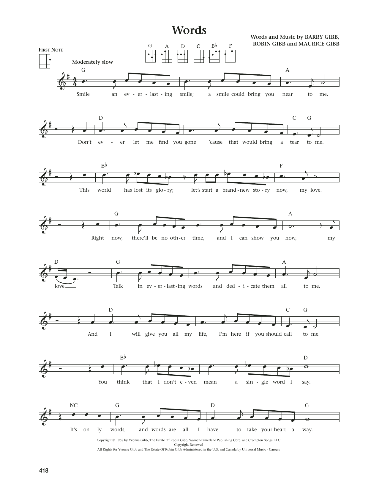 Bee Gees Words (from The Daily Ukulele) (arr. Jim Beloff) Sheet Music Notes & Chords for Ukulele - Download or Print PDF