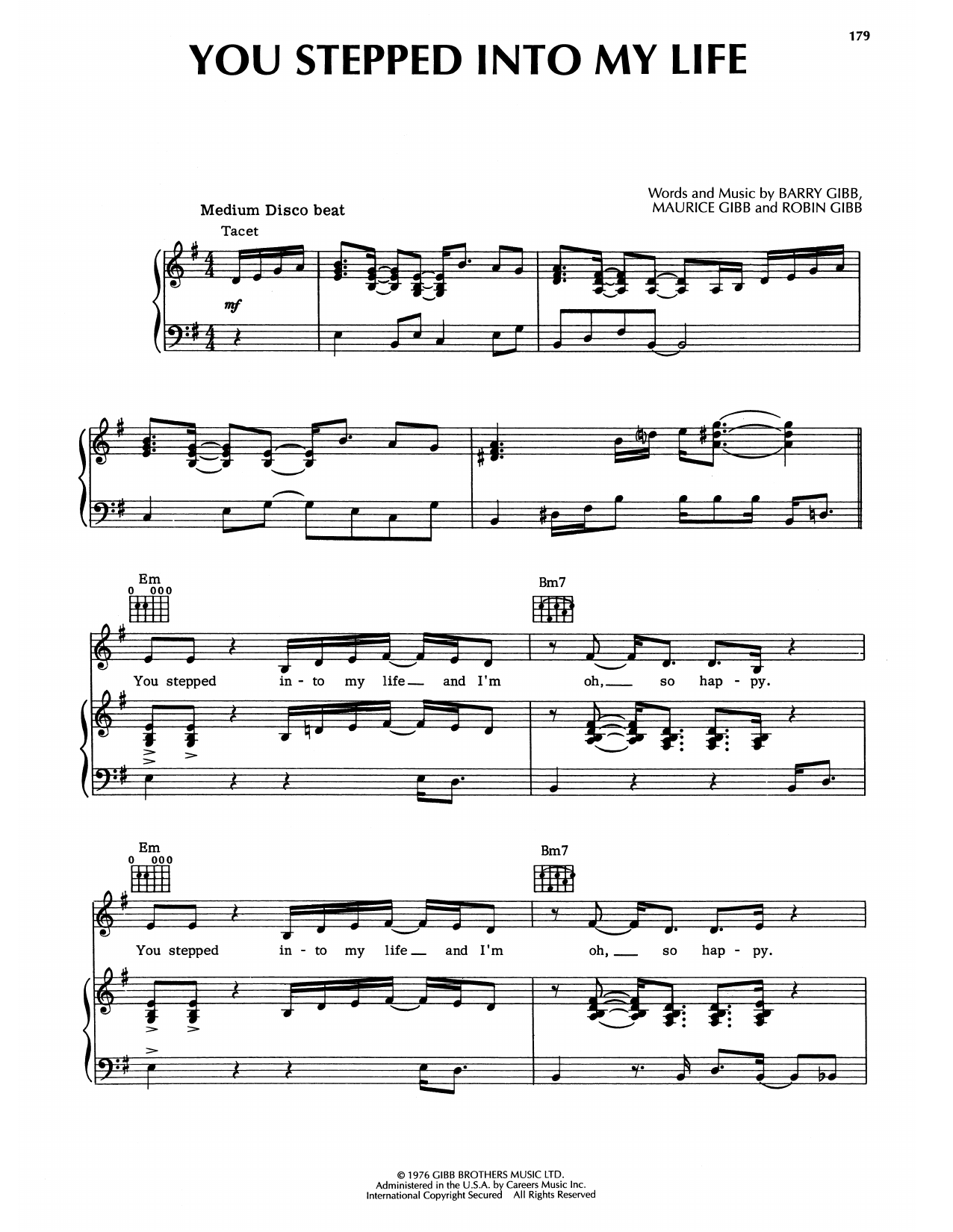 Bee Gees You Stepped Into My Life Sheet Music Notes & Chords for Piano, Vocal & Guitar Chords (Right-Hand Melody) - Download or Print PDF