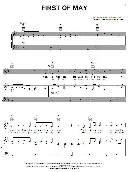 Bee Gees First Of May Sheet Music Download Pdf Score 20771