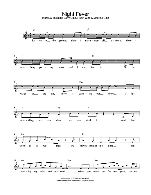 Preview Bee Gees Night Fever Disco sheet music, notes and chords for Lead Sheet / Fake Book, SKU: 351271 Night Fever sheet music