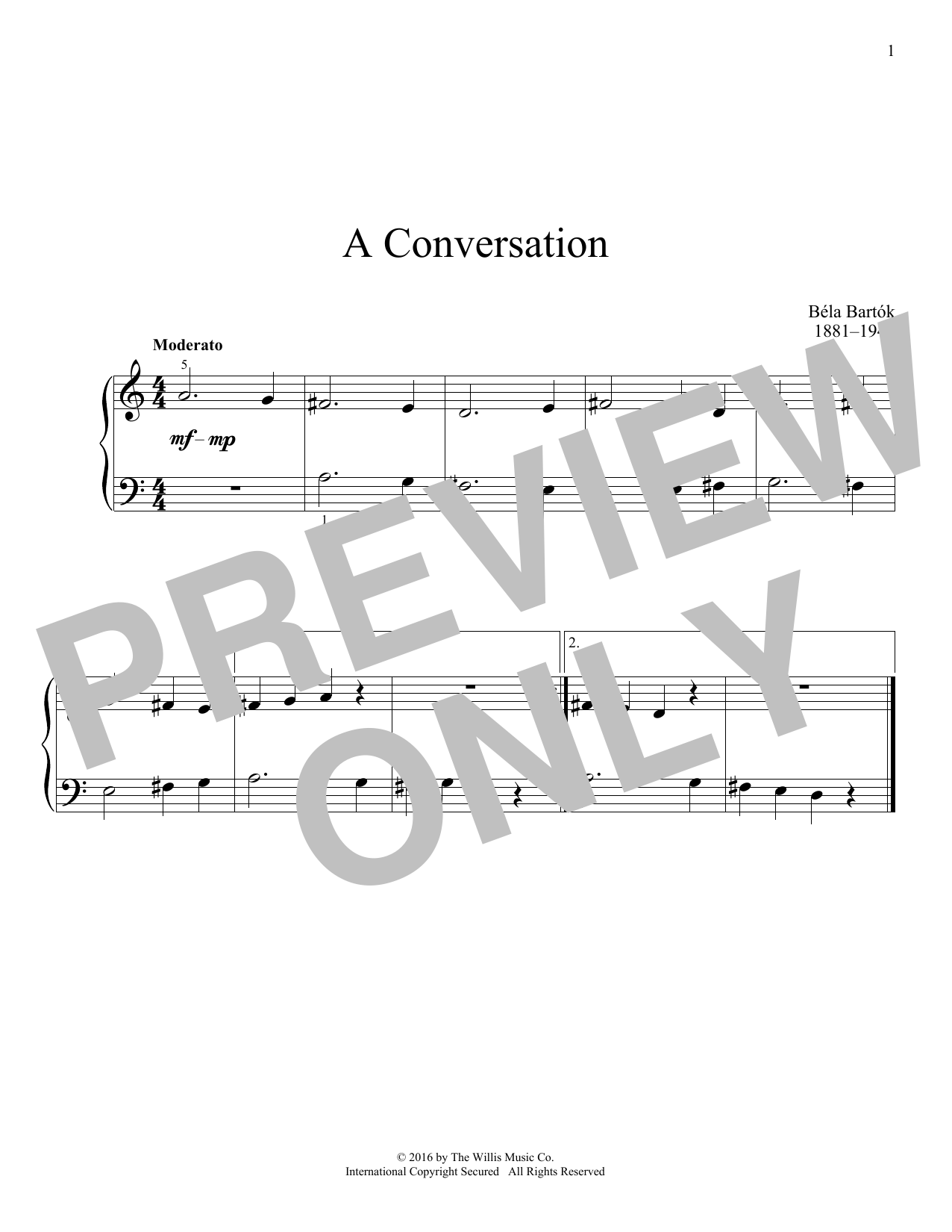 Bela Bartok A Conversation Sheet Music Notes & Chords for Educational Piano - Download or Print PDF