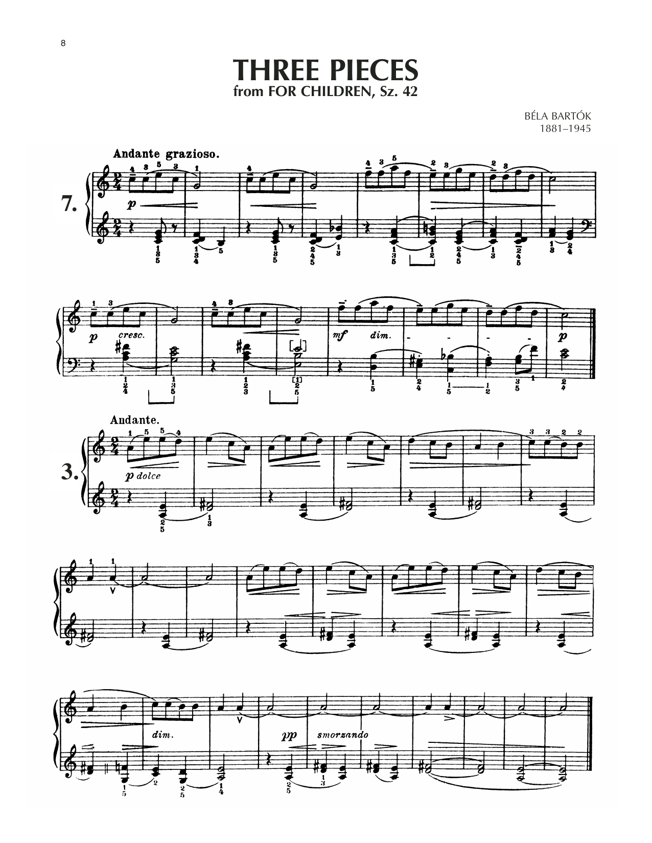 Béla Bartók Andante Grazioso, Sz. 42, No. 7 Sheet Music Notes & Chords for Piano Solo - Download or Print PDF