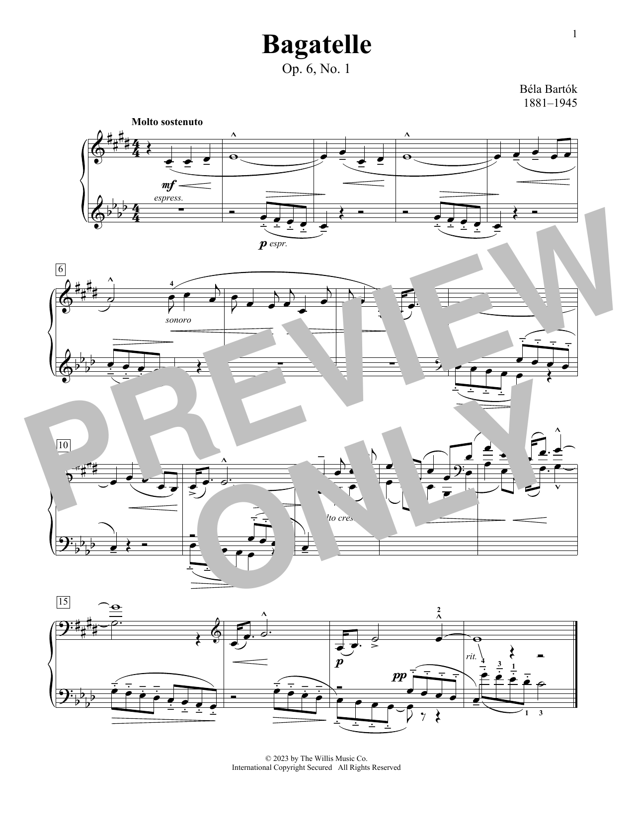 Bela Bartok Bagatelle, Op. 6, No. 1 Sheet Music Notes & Chords for Educational Piano - Download or Print PDF