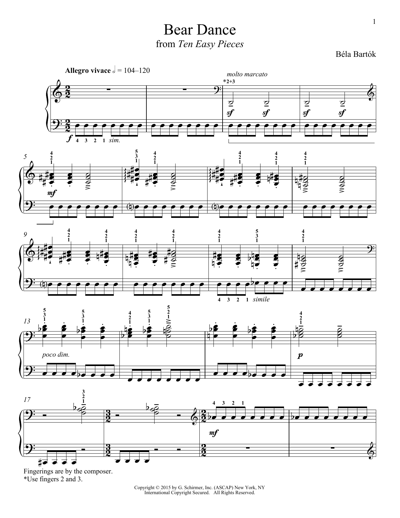Béla Bartók Bear Dance Sheet Music Notes & Chords for Piano - Download or Print PDF
