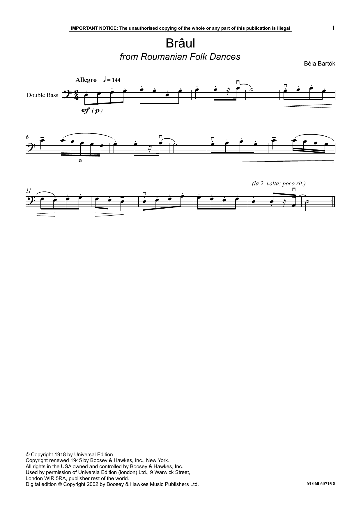 Béla Bartók Braul (from Roumanian Folk Dances) Sheet Music Notes & Chords for Instrumental Solo - Download or Print PDF