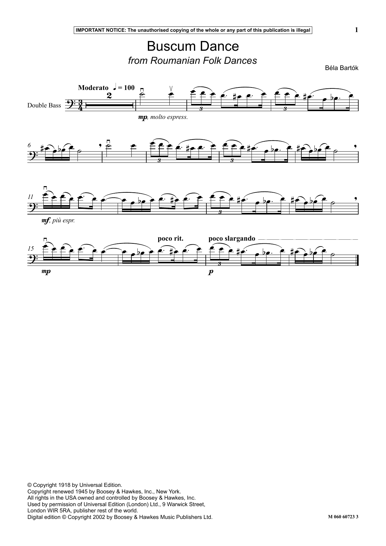Béla Bartók Buscum Dance (from Roumanian Folk Dances) Sheet Music Notes & Chords for Instrumental Solo - Download or Print PDF