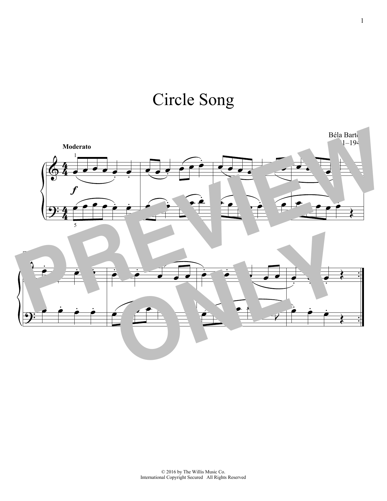Bela Bartok Circle Song Sheet Music Notes & Chords for Educational Piano - Download or Print PDF