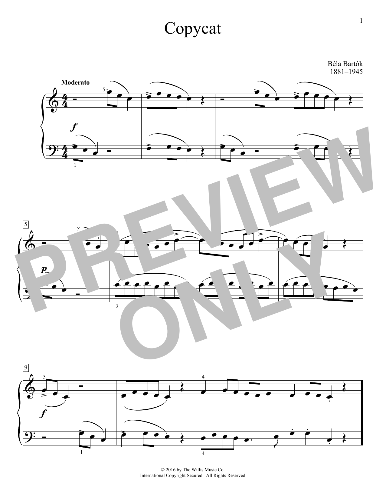 Bela Bartok Copycat Sheet Music Notes & Chords for Educational Piano - Download or Print PDF