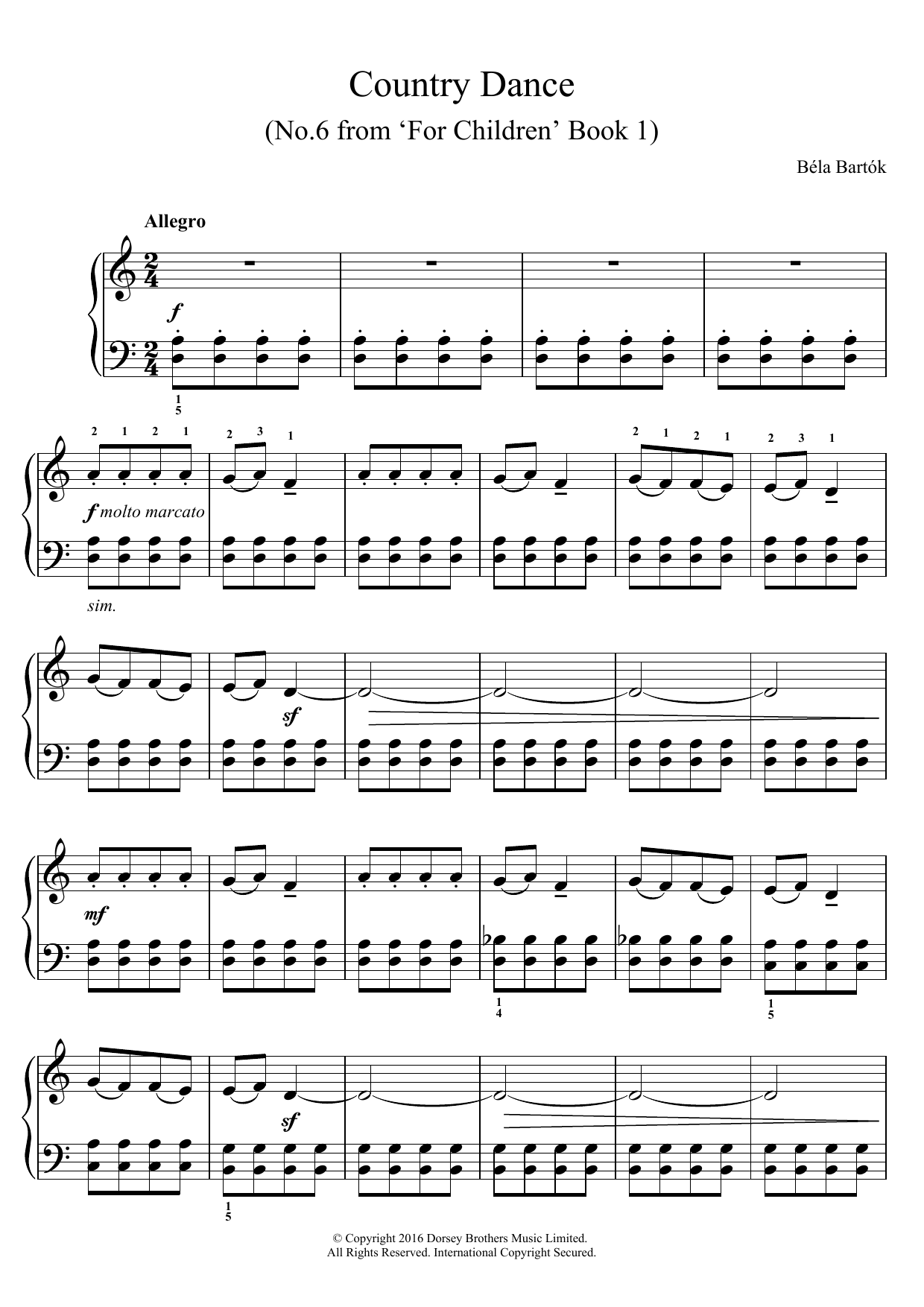 Béla Bartók Country Dance (From 'For Children', Volume 1) Sheet Music Notes & Chords for Easy Piano - Download or Print PDF