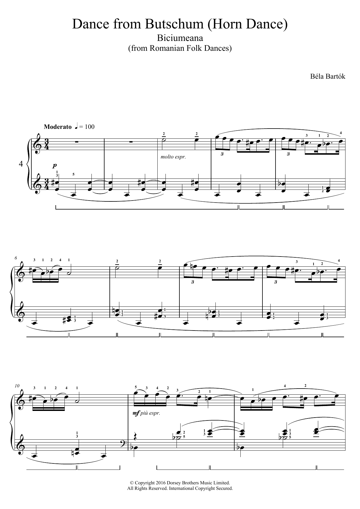 Béla Bartók Dance From Butschum (from Romanian Folk Dances) Sheet Music Notes & Chords for Piano - Download or Print PDF