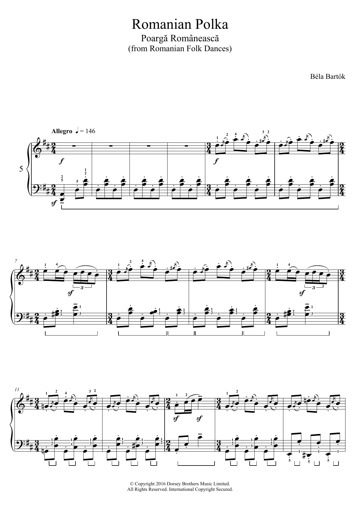 Béla Bartók Romanian Polka (from Romanian Folk Dances) Sheet Music Notes & Chords for Piano - Download or Print PDF
