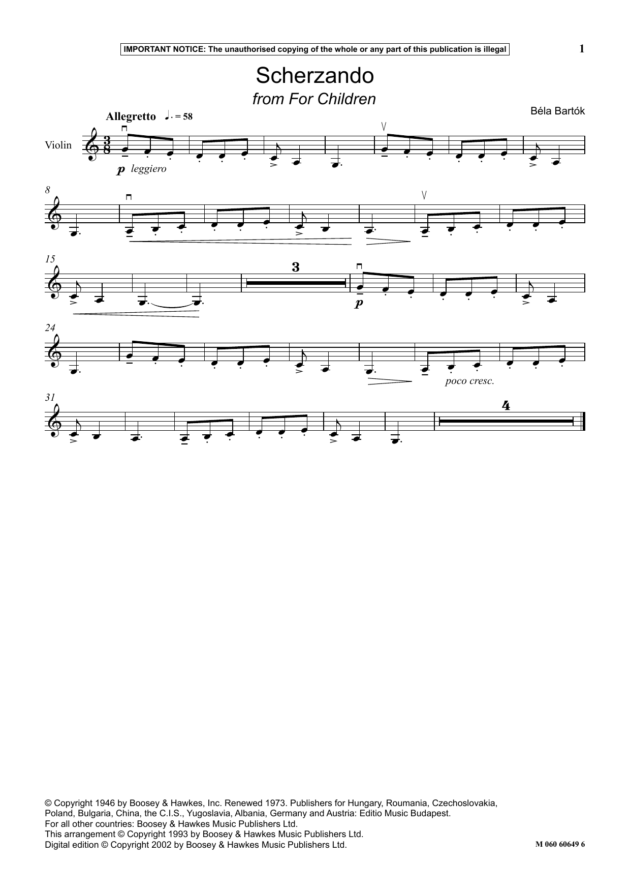 Béla Bartók Scherzando (from For Children) Sheet Music Notes & Chords for Instrumental Solo - Download or Print PDF