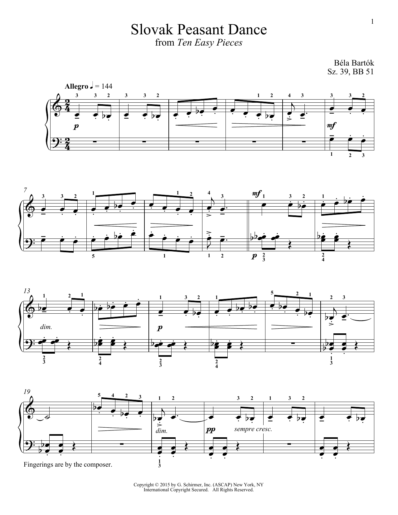 Béla Bartók Slovak Peasant Dance Sheet Music Notes & Chords for Piano - Download or Print PDF