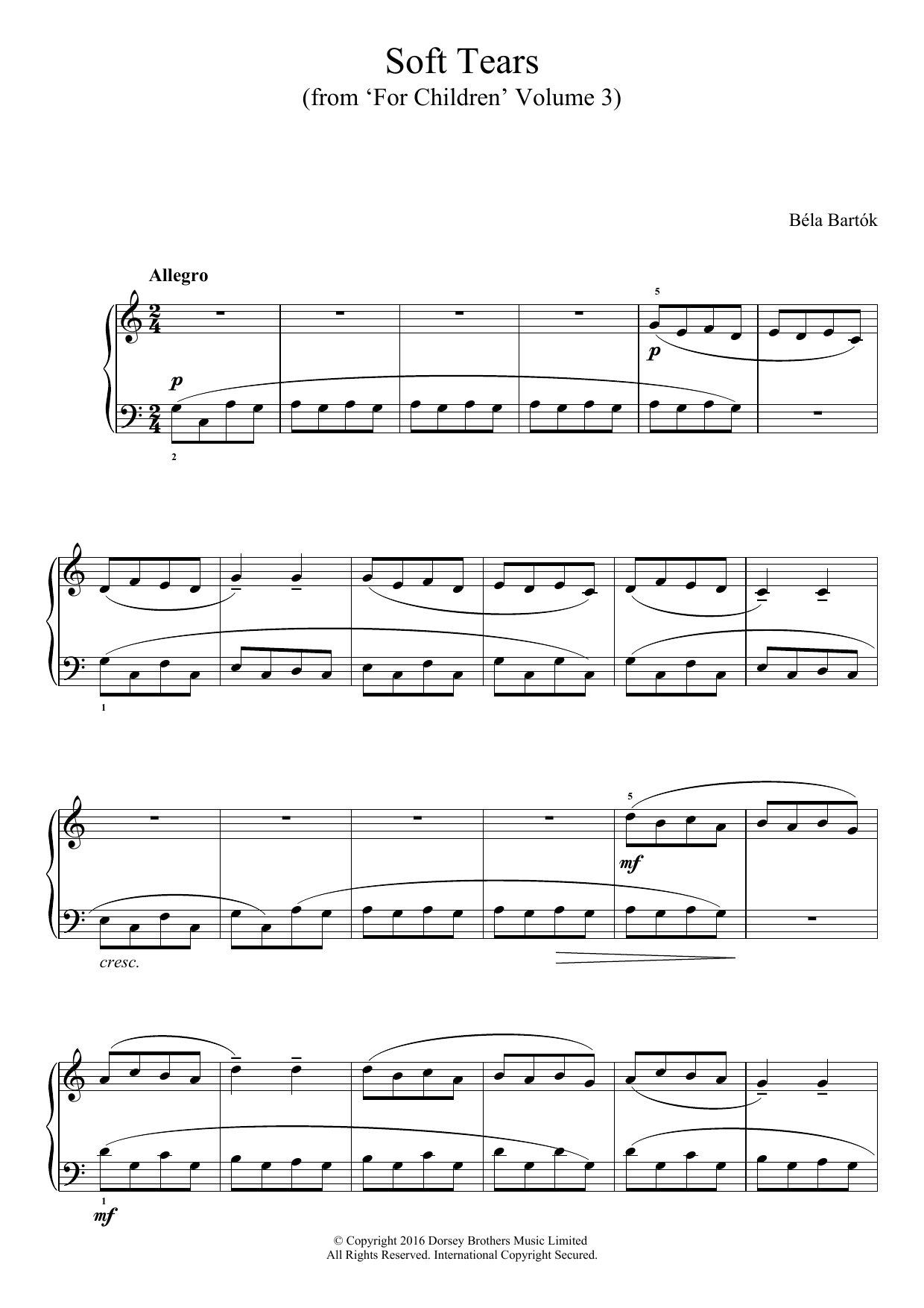 Béla Bartók Soft Tears (from 'For Children', Volume 3) Sheet Music Notes & Chords for Easy Piano - Download or Print PDF