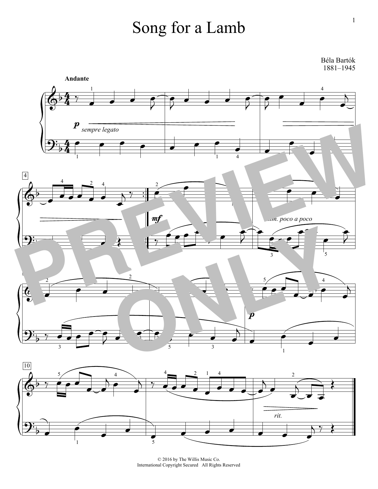 Bela Bartok Song For A Lamb Sheet Music Notes & Chords for Educational Piano - Download or Print PDF Bela Bartok Song For A Lamb Sheet Music Notes & Chords for Educational Piano - Download or Print PDF