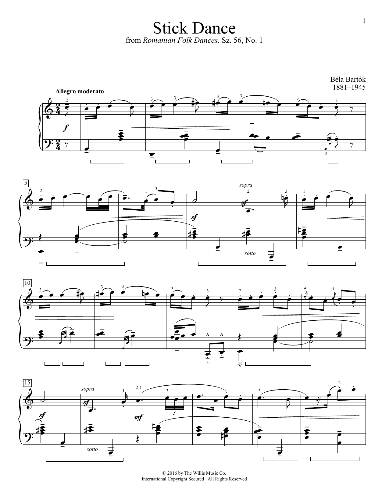 Bela Bartok Stick Dance Sheet Music Notes & Chords for Educational Piano - Download or Print PDF
