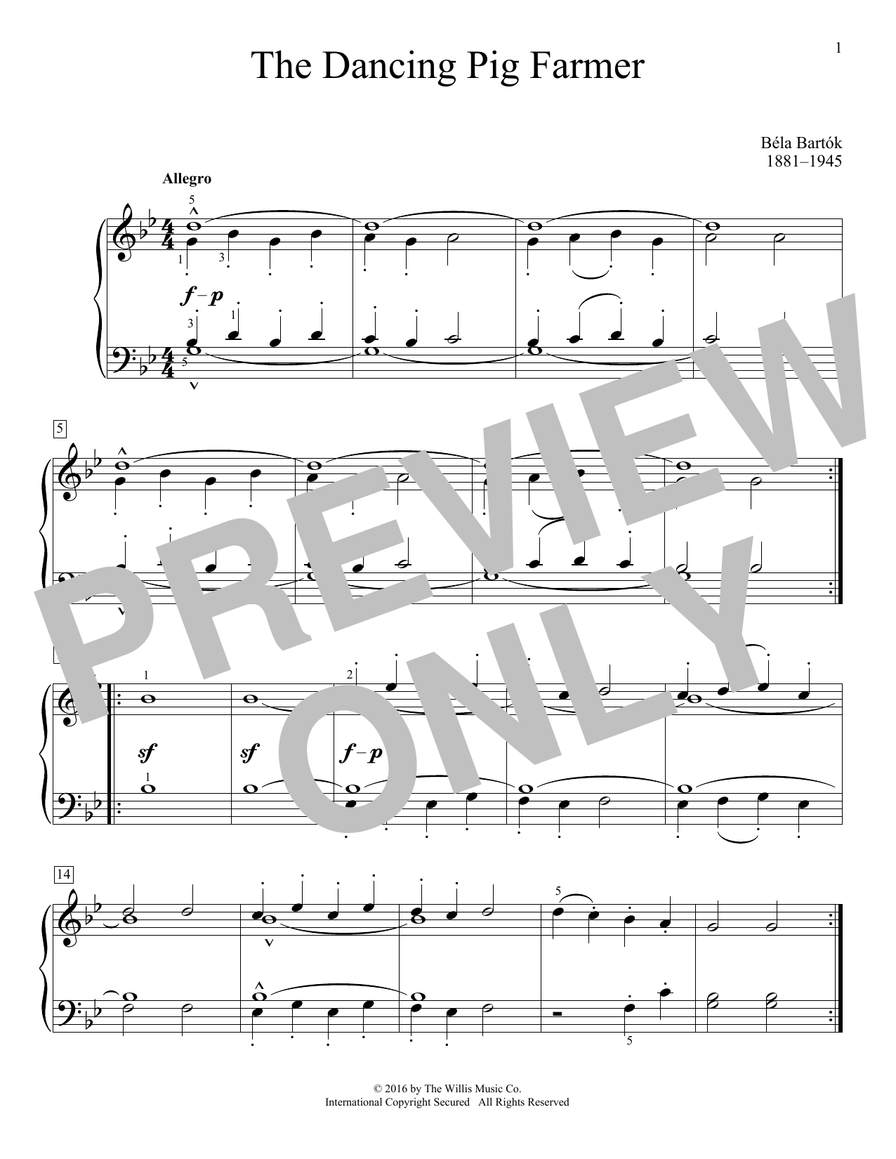 Bela Bartok The Dancing Pig Farmer Sheet Music Notes & Chords for Educational Piano - Download or Print PDF