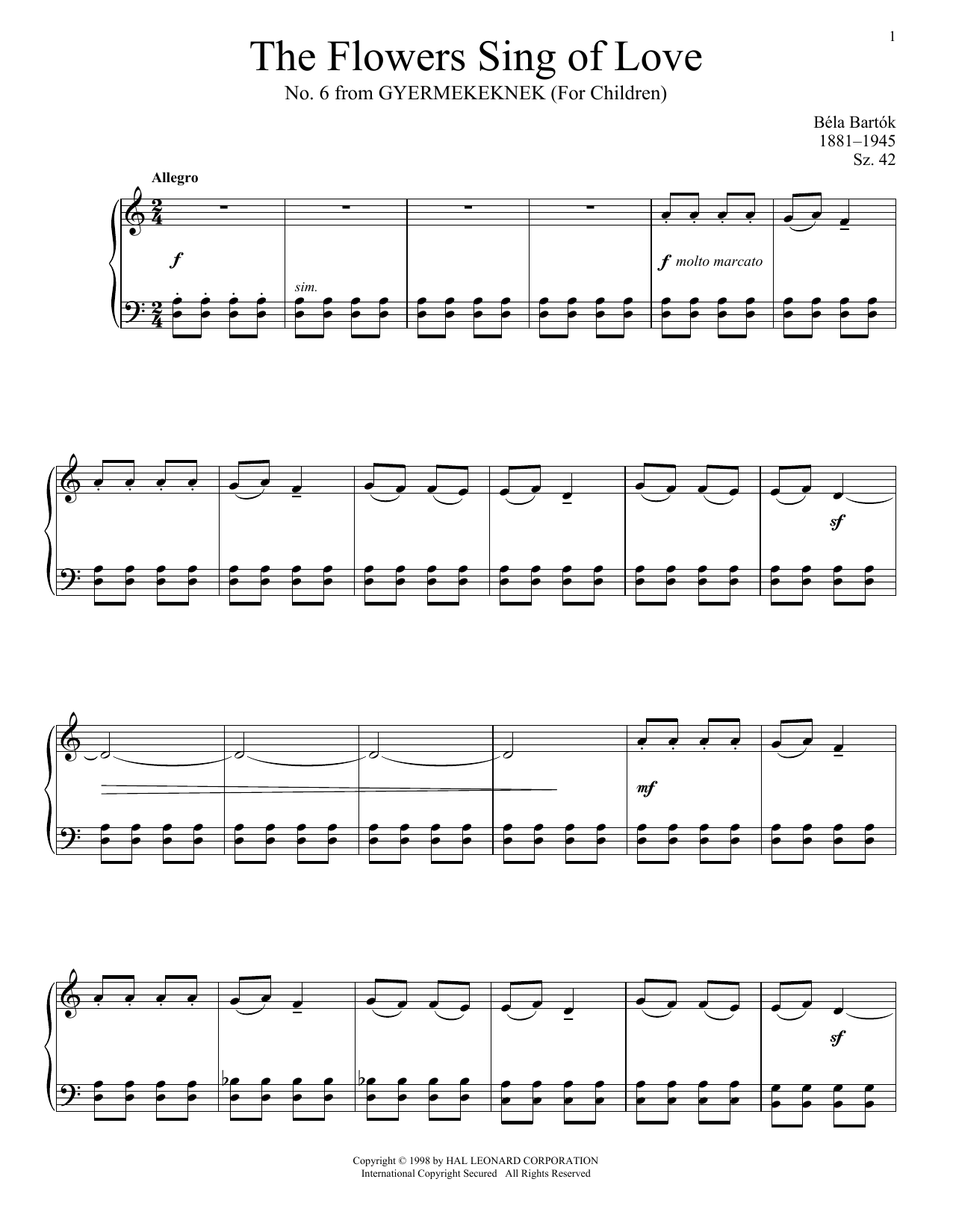 Béla Bartók The Flowers Sing Of Love Sheet Music Notes & Chords for Piano - Download or Print PDF Béla Bartók The Flowers Sing Of Love Sheet Music Notes & Chords for Piano - Download or Print PDF