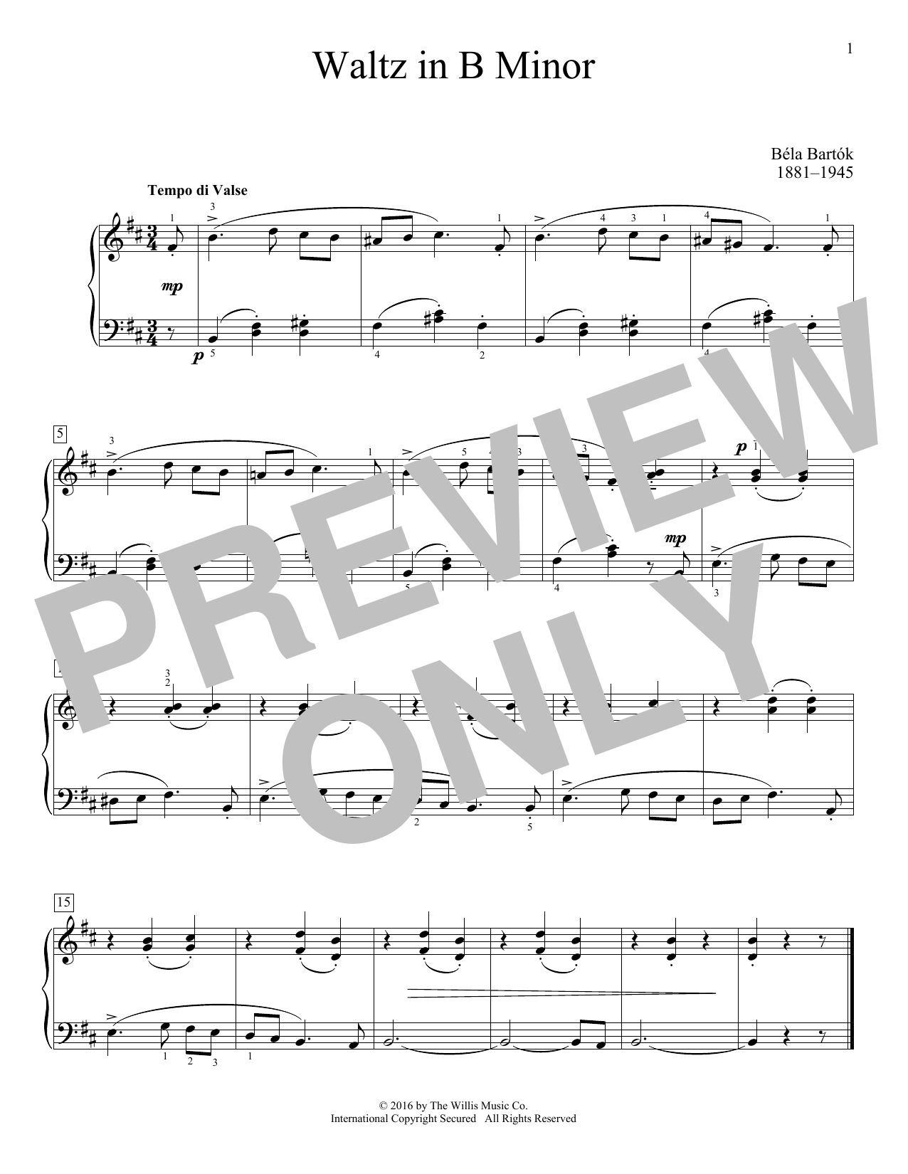 Bela Bartok Waltz In B Minor Sheet Music Notes & Chords for Educational Piano - Download or Print PDF