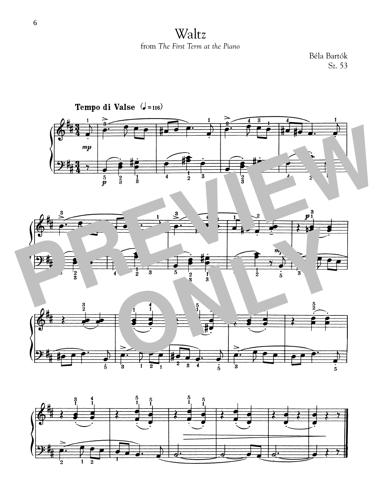 Béla Bartók Waltz Sheet Music Notes & Chords for Piano - Download or Print PDF