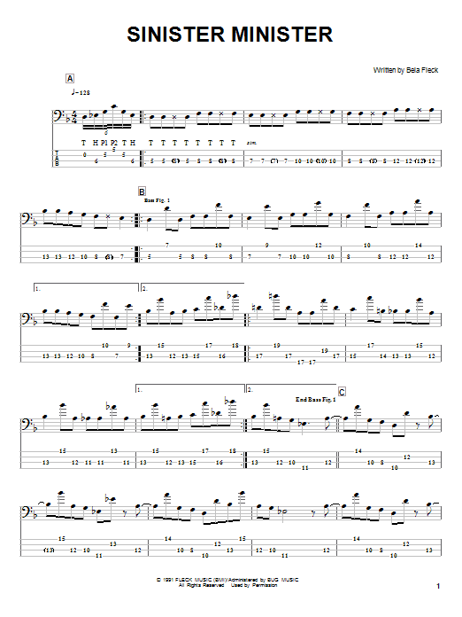 Bela Fleck Sinister Minister Sheet Music Notes & Chords for Bass Guitar Tab - Download or Print PDF