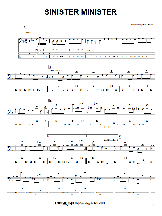 Preview Bela Fleck Sinister Minister Jazz sheet music, notes and chords for Bass Guitar Tab, SKU: 24134 sheet music, piano notes, chords, guitar tabs, score, transpose, transcribe, how to play, guide, download, learn, tutorial, progression, song, artist, awards, billboard, mtv, vh1, tour, single, album, release